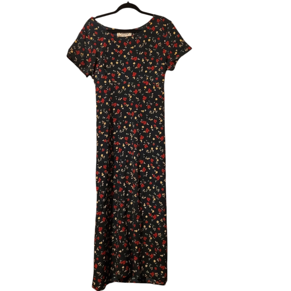 Vtg 90s Timeless Tickets Clothes Floral Dress Tie Waist Maxi Grunge Sz Large
